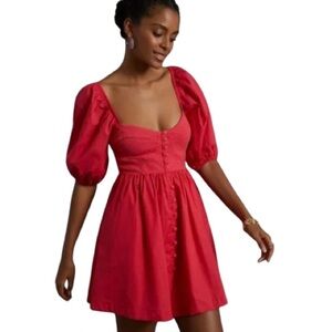 Anthropologie Maeve Puff-Sleeved Sweetheart Mini Dress